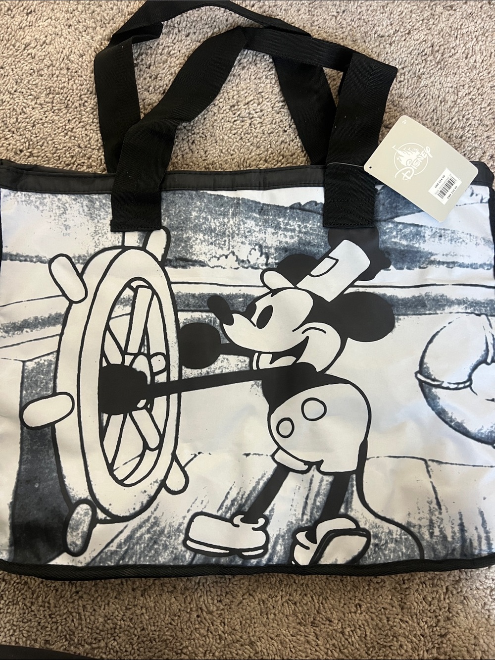 Disney Black & White Steamboat Willie Mickey Canvas Tote